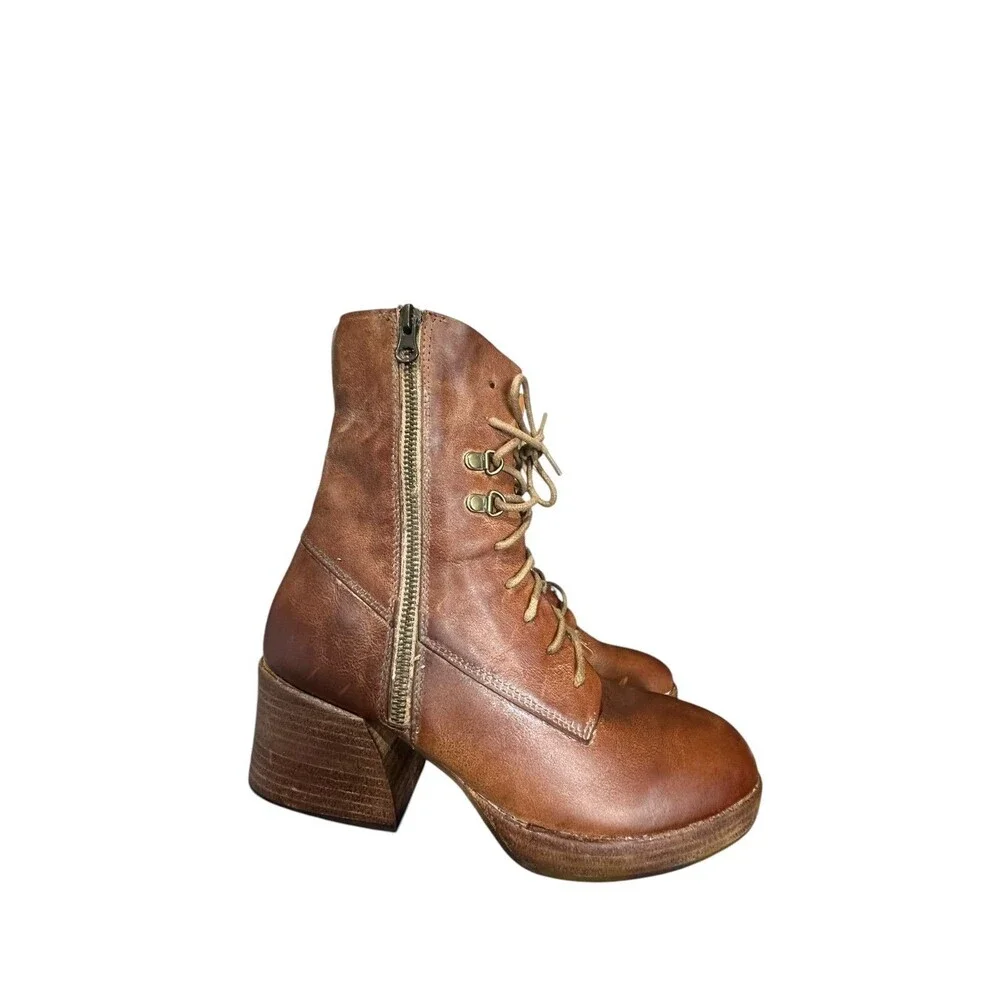 Kork-Ease Women's Raleigh Leather Ankle Boot Sz 10M Side Zip Y2K Brown Platform